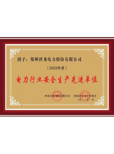 祥龙电力荣获“电力行业安全生产先进单位”荣誉称号
